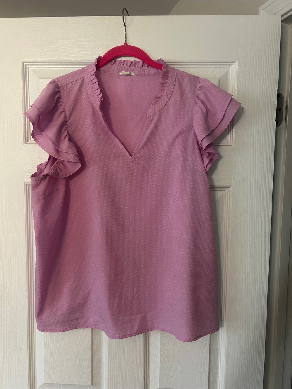 Pink Ruffle Sleeve V-Neck Blouse - Feminine Everyday Top